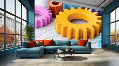 Technology gears driving business growth charts, Business growth driven by technology, innovation in enterprise Wall mural