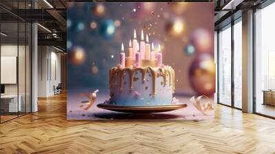 Celebration Delight: A Festive Birthday Cake with Sparkling Candles Wall mural