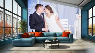 the groom, the bride winter studio Wall mural