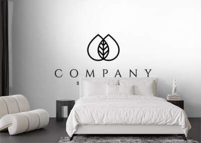 Abstract Leaf Water Drop logo in simple minimalist design style Wall mural