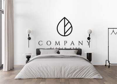 Leaf water drop logo in simple minimalist design style Wall mural