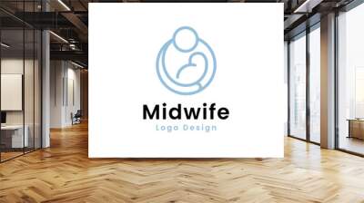 Midwife logo. Mom and baby care symbol logo design Wall mural