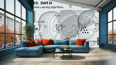 3D wireframe of a human head. Concept for Artificial intelligence and Neural Networks themes. Wall mural