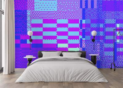 Abstract technology background with random pixel noise. Vaporwave retrofuturistic style illustration. Wall mural