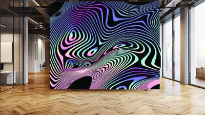 Abstract trippy background with with distorted and glitched pattern in holographic chrome colors. Wall mural