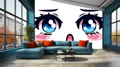 Cute kawaii blue anime eyes with sparkles and long lashes of a manga girl cartoon character. Wall mural