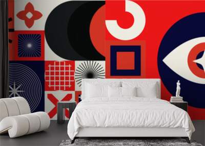 geometric bold simple shapes and flat illustration of head and eye Wall mural