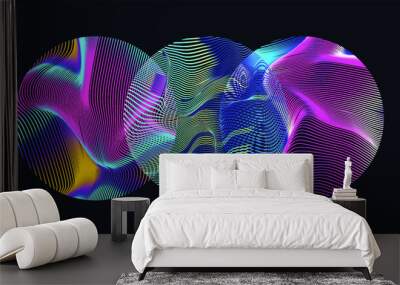 Glitched and distorted spheres, organic morphing 3d blob set. Concept of data visualization, graph of mathematical function, generative computer art. Wall mural