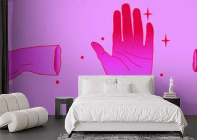 Hand drawn palms and arms in simple line art style. Vector illustration for tattoo design or fashion print. Wall mural