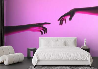 Modern 3d illustration with two hands about to touch each other Wall mural