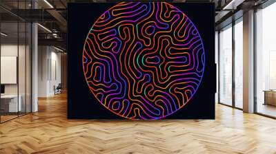 Neon holographic circle with warped and glitched texture of lines. Wall mural