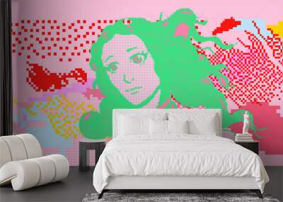 Pixel art vector illustration of Venus in anime style. Webpunk and webkitsch aesthetics. Wall mural