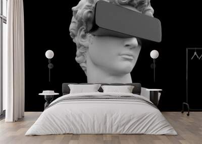 Postmodern style illustration from 3D rendering of classical head sculpture with VR visor headset. Wall mural