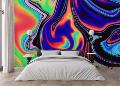 Psychedelic abstract background with neon curved acid stains. Wall mural