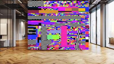 Retro VHS background like in old video tape rewind or no signal TV screen with glitch camera effect. Vaporwave/ retrowave style vector illustration. Wall mural