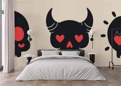 Set of cute creepy skulls in different designs. Vector elements for flash tattoos and stickers. Wall mural