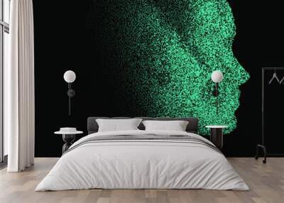 Silhouette of a 3d human head made of dots and particles. Concept of Artificial intelligence and Neural Network. Wall mural