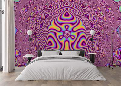 Vibrant kaleidoscopic geometric hypnotic background in neon psychedelic acidic hues. Wall mural