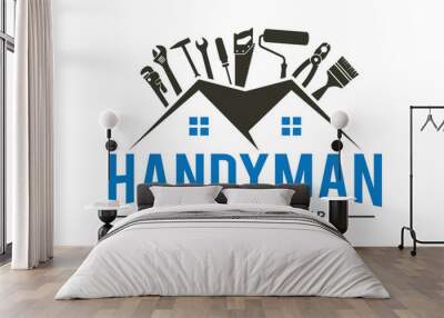 Handyman logo. Worker with equipment servicing badges screwdriver hand contractor man vector symbols. Wall mural