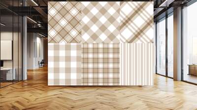 Checkered ,Gingham,Stripe brown and white pattern background,vector illustration Wall mural