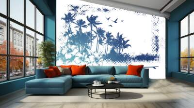 grunge summer banner with lot of palms Wall mural