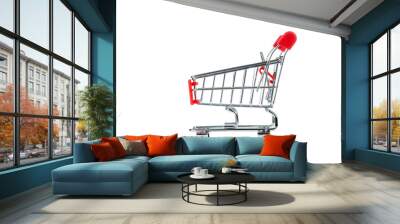 Red shopping cart isolated on white bacnground Wall mural