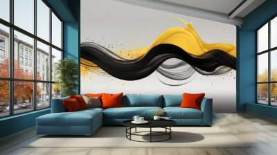 Yellow background with elegant black ink brush strokes for banners. Wall mural