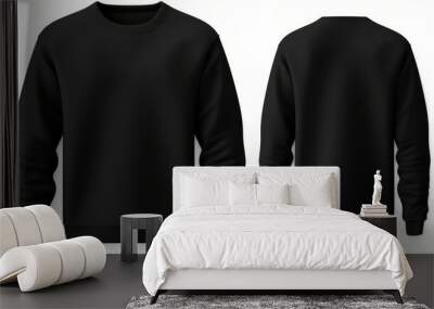 Blank sweatshirt color black template front and back view on white background. crew neck mock up isolated on white background,. Created using Generative AI Technology Wall mural