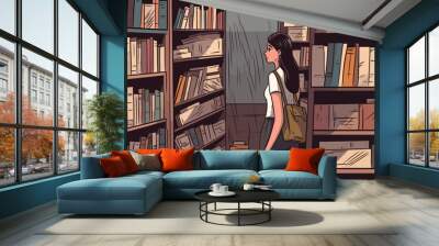 Books library people graphic novel vector illustration. Colorful vector illustration Wall mural