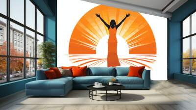 Christian worship woman lifting hands silhouette v illustration created with Generative Wall mural