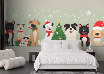 Cute cartoon Christmas dogs graphic flat style. cartoons. Illustrations Wall mural