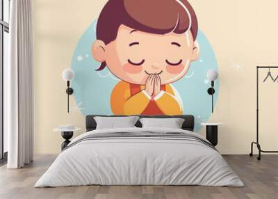 cute precious child, boy, girl, praying cartoon Wall mural