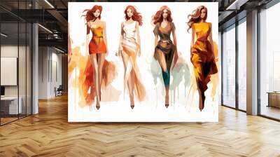 Fashion models sketch white vector illustration Wall mural