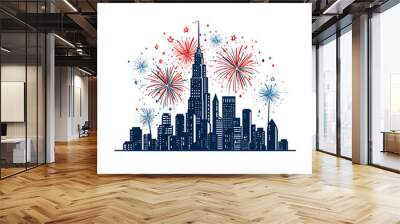 fourth july independance day minimalist doodle vector illustration Wall mural