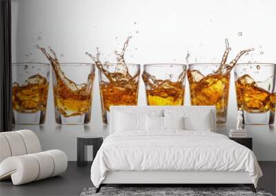 Glasses shot of tequila making toast with splash isolated on trasparent or white background, png isolated on white background,. Created using Generative AI Technology Wall mural