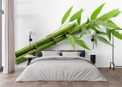 Green bamboo with leaves isolated on white background with clipping path and full depth of field isolated on white background,. Created using Generative AI Technology Wall mural