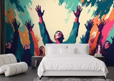 hands raised worship singing looking flat vector illustration Wall mural