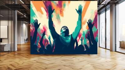 hands raised worship singing looking flat vector illustration Wall mural