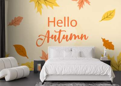 hello autumn background with falling leaves autumn banner Wall mural