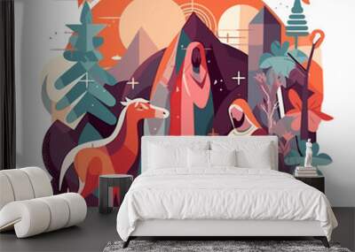 Jesus nativity scene abstract, watercolor, and vector illustrations Wall mural