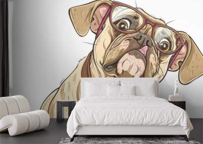 Shocked cute dog in glasses with surprised eyes on white background. ai generative. animals. Illustrations Wall mural