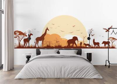 various animal illustrations safari, africa Wall mural