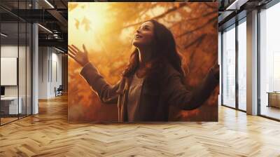 woman Praise sunset fall outdoors Wall mural