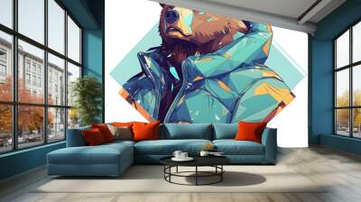 Bear mascot illustration in oversized jacket, vector logo style, e-sport gamer style, on isolated background. Wall mural