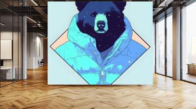 E-sport gamer bear mascot illustration in oversized jacket, vector logo style, on isolated background. Wall mural