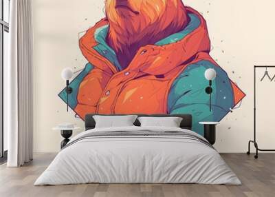 E-sport gamer style bear mascot in oversized jacket, vector logo illustration, on isolated background. Wall mural