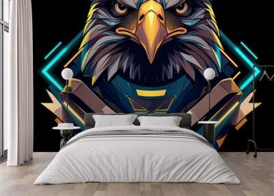 Eagle or hawk characters mascot guard concept illustration for e-sport gamer t-shirt, vector logo style, on isolated background Wall mural