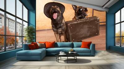 Two dog travelers with case Wall mural