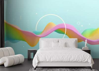 3D wavy background. Array with dynamic emitted particles. A wave formed from many spheres. Abstract vector illustration. Design template. Modern pattern. Wall mural