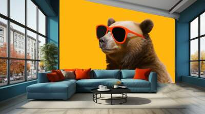 A bear wearing sunglasses. Close-up portrait of a bear. Anthopomorphic creature. A fictional character for advertising and marketing. Humorous character for graphic design. Wall mural